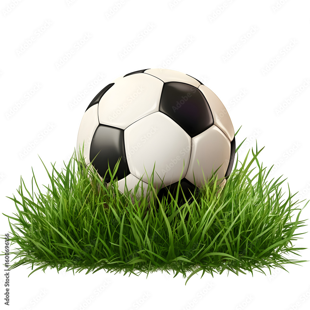 Fototapeta premium Classic Soccer Ball on Fresh Green Grass – Sports Photography isolated on transparent background.