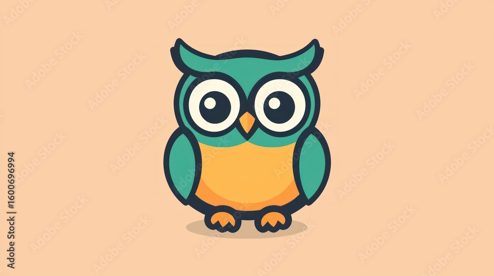 Fototapeta premium Cute cartoon owl, simple design, cheerful, background image, kids, illustration, for print, web