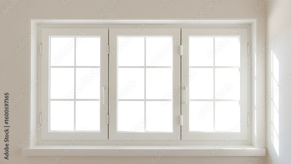 Obraz premium Minimalist white window frame with translucent panels filtering soft daylight.