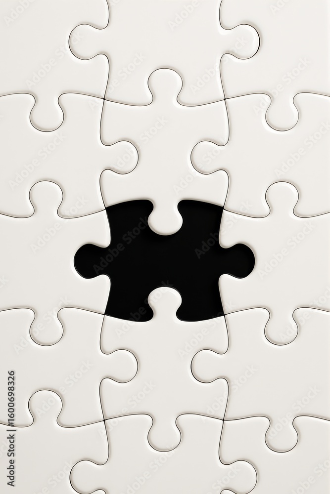Empty puzzle piece in a nearly completed jigsaw puzzle Empty puzzle piece in a nearly completed jigsaw puzzle