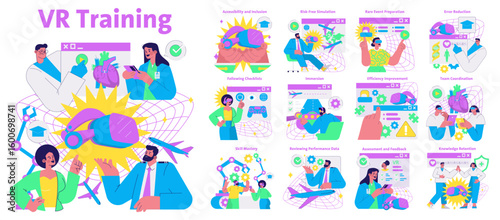 Virtual Reality Training Concepts Vector Illustration