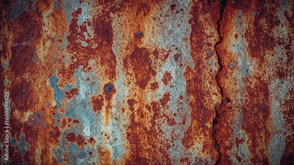 Fototapeta premium Aged steel exhibiting rust with warm red and orange tones