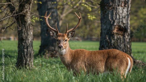 Deer with antlers in a grassy area
