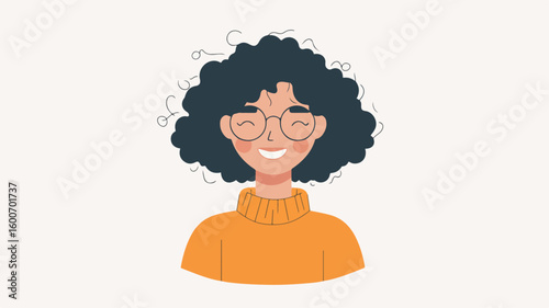 Cheerful Curly Haired Person Smiling in Simple Background