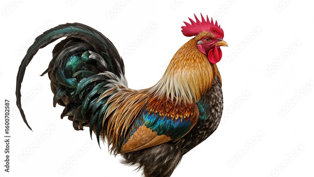 Fototapeta premium Lone rooster against a white background