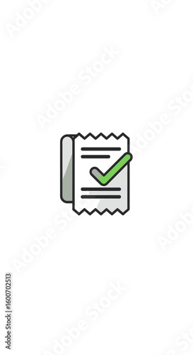 A stylized illustration of a receipt with a green checkmark, signifying completion or approval.