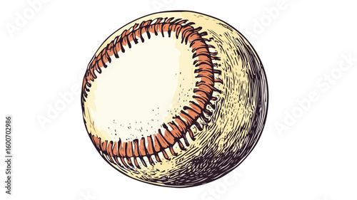 Detailed Baseball Color Engraving Illustration on Isolated Background