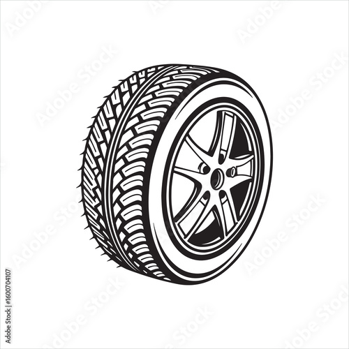 Car Tire Silhouette with Tread Pattern