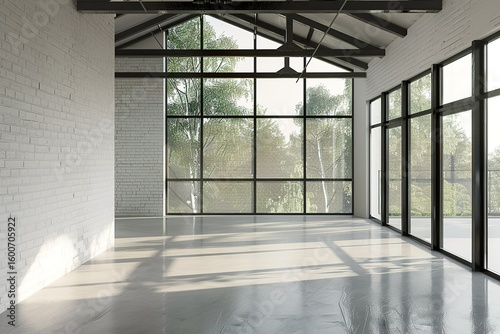 Wallpaper Mural stylist and royal High ceiling loft living room 3d render. There are white brick wall, Torontodigital.ca