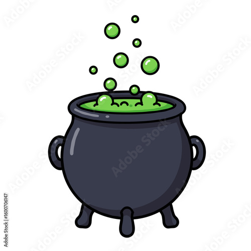 Cartoon Witch's Cauldron with Bubbling Green Potion