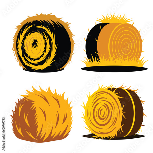 Farm Hay Bale Illustration Set
