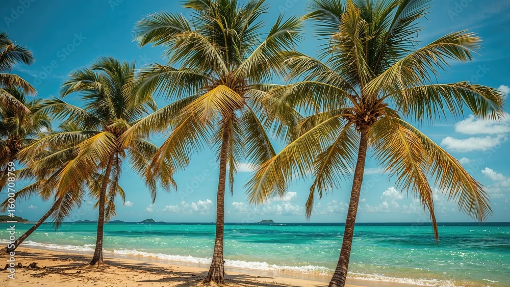 Obraz premium Seaside view featuring palm trees