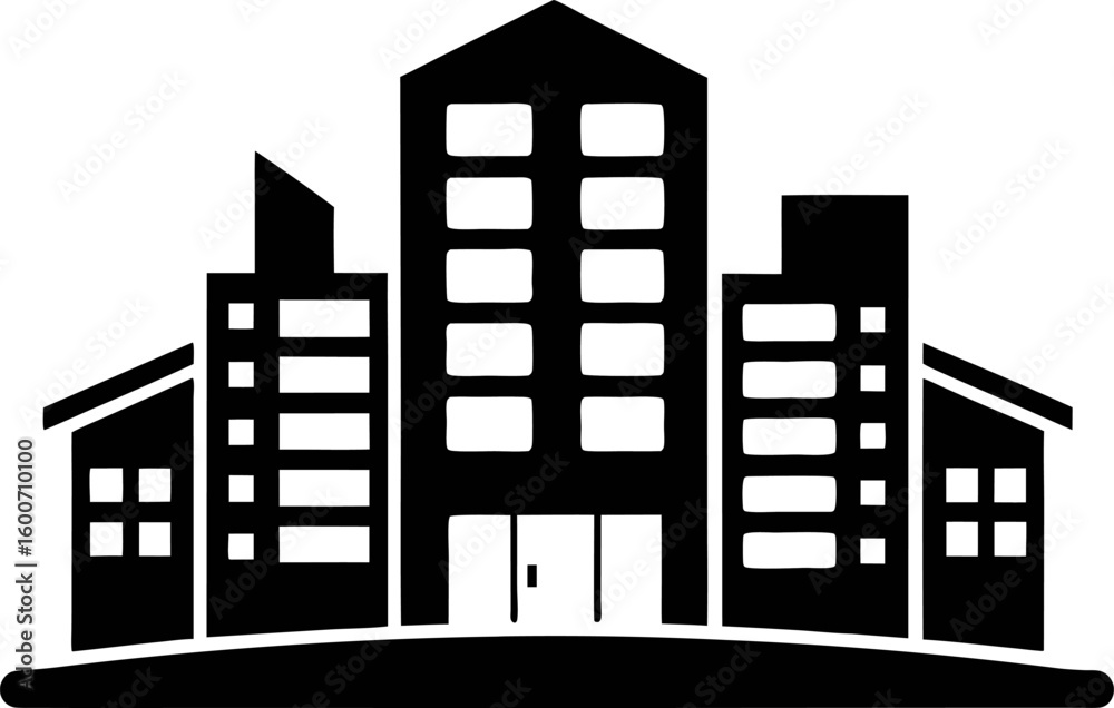 Obraz premium Residential Apartment Block Black Silhouette