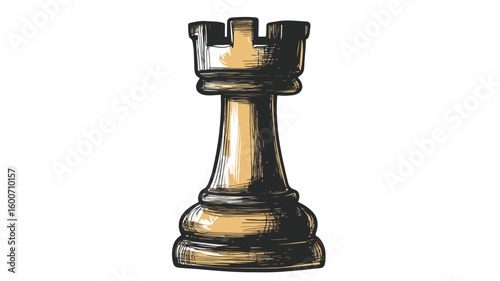 Detailed Hand-drawn Sketch of Chess Rook Piece
