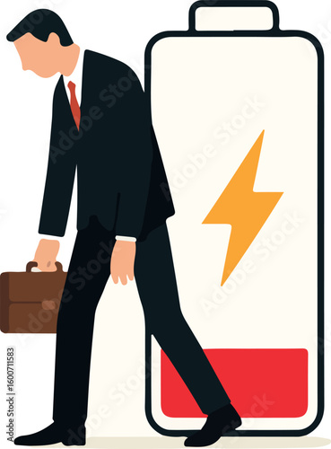 Exhausted worker business man needs recharge vector 