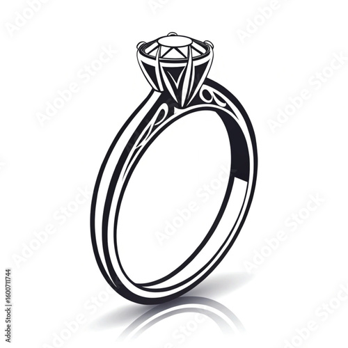 Elegant Solitaire Diamond Ring: A minimalist image of a meticulously crafted engagement ring, showcasing a brilliant-cut diamond set in a sleek, polished band, symbolizes eternal love.
