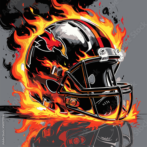 illustration of a flaming American football helmet for graphic design needs