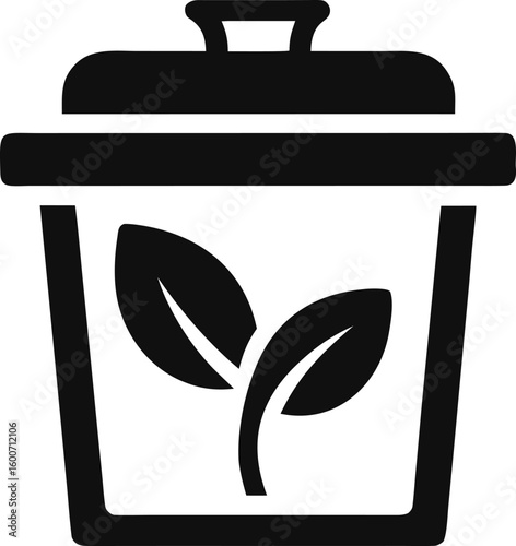 Compost Bin with Leaf Symbol Silhouette