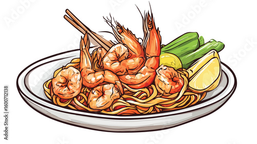 Delicious Engraving Illustration of Pad Thai Noodle
