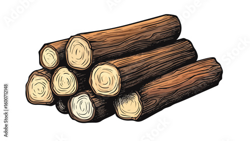 Rustic Engraved Illustration of Pile of Logs for Creative Projects