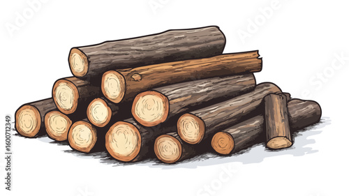 Rustic Engraved Illustration of Pile of Logs for Creative Projects