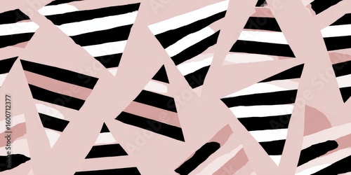 Abstract design with bold black and white stripes and triangles in top view for modern art prints