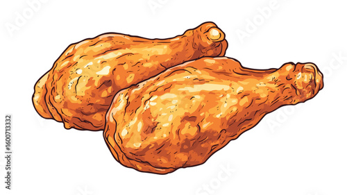 Crispy Fried Chicken Thighs Engraved Illustration for Culinary Designs