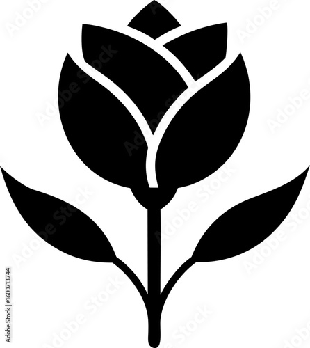Rose Bud Black and White Silhouette Icon