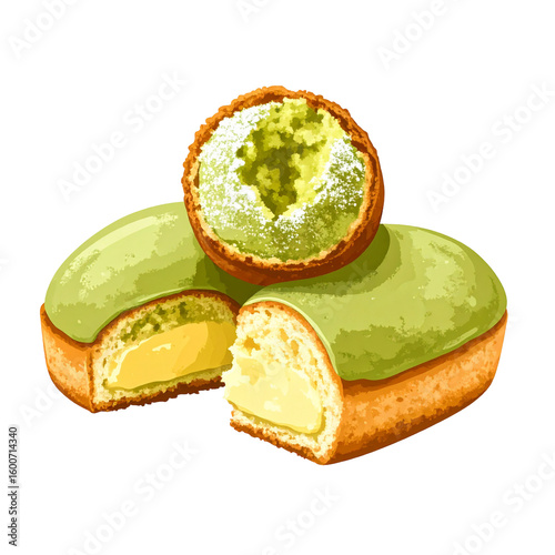 Three glazed donuts with creamy filling sweet dessert illustration
