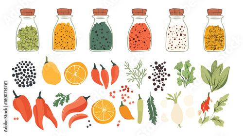 Handdrawn Spices and Vegetables Vector Illustration for Culinary Designs
