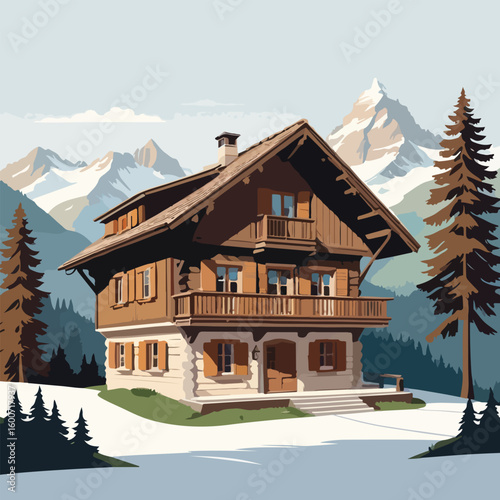 Swiss Alpine Chalet Traditional House Vector