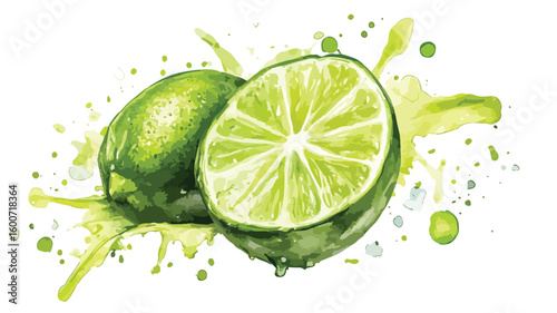 Watercolor Lime Fruits Splash Style Illustration