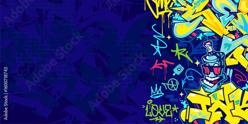 Trendy Abstract Colorful Urban Street Art Graffiti Style Vector Illustration Background Template