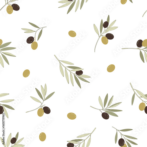 Hand drawn olive branch botanical pattern design illustration