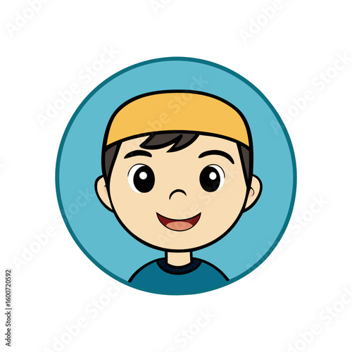 Cartoon muslim boy wearing a kufi isolated on transparent background