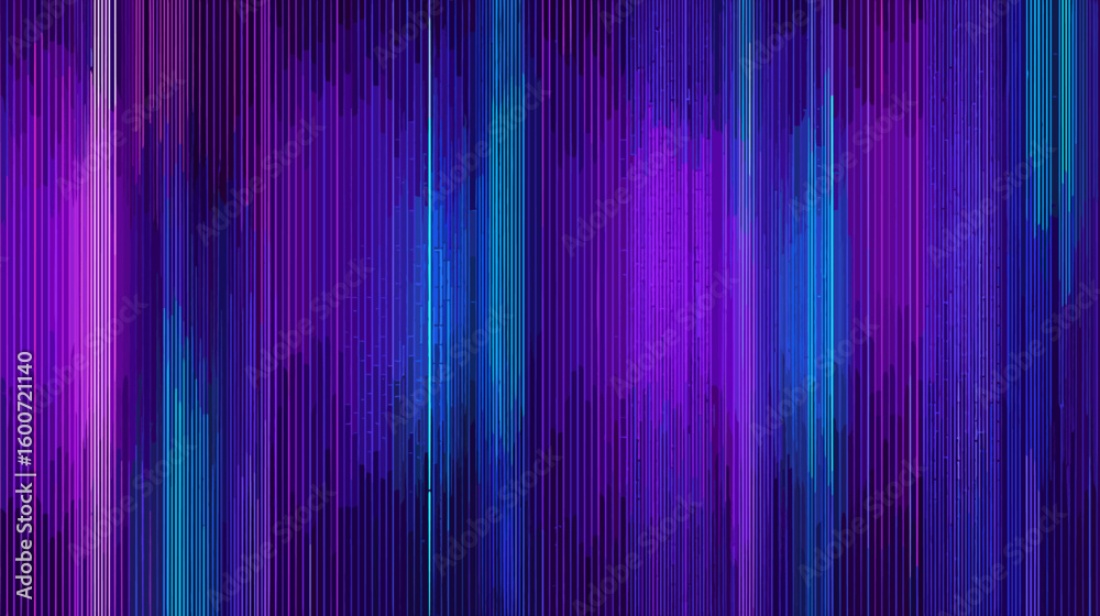 Fototapeta premium Colorful glitch vector background with vertical stripes in purple and blue 