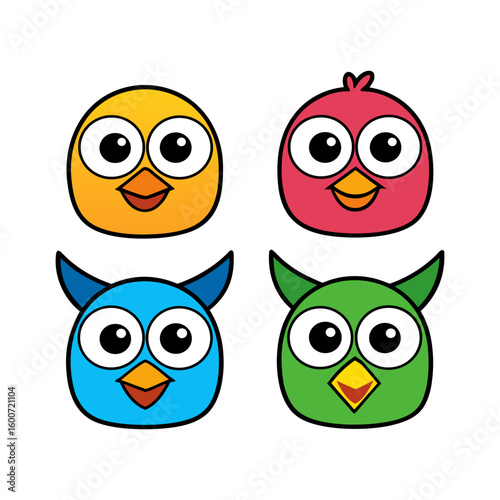 Wallpaper Mural Four cute cartoon bird faces isolated on transparent background Torontodigital.ca