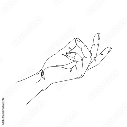 Minimalist hand gesture line drawing showing mudra symbolism with elegant simplicity