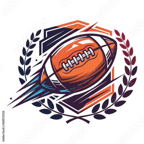 Football Sports Emblem, Laurel Wreath Hexagon Design