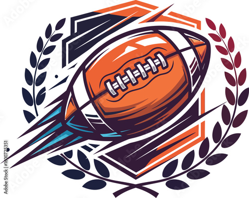 Football Sports Emblem, Laurel Wreath Hexagon Design