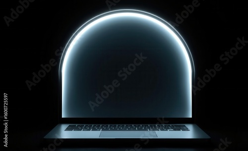 A laptop half closed bright and glowing Vibrant Rim Light technology vibrant background colorful modern
