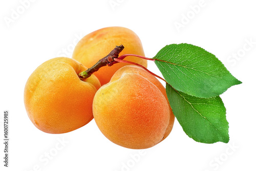 apricots with leaves isolated on transparent background