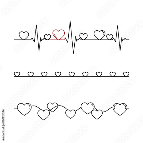 Heartbeat ekg lines with decorative hearts for valentine's day and love themes