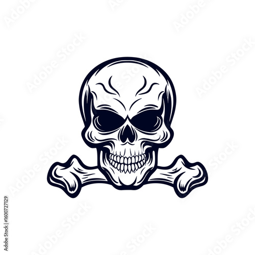 Spooky gothic human skull and crossbones vector illustration, a scary symbol of death and danger perfect for Halloween