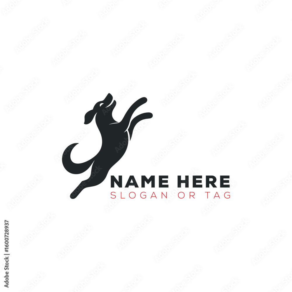 Fototapeta premium black Dog Logo silhouette, minimalist black and white design, simple, clean logo, dynamic, elegant feline motion, smooth flowing curves 