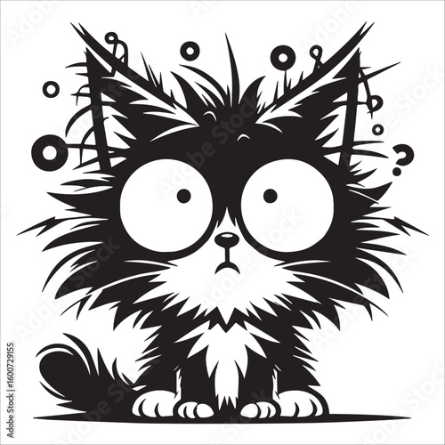 Wide-Eyed Shaggy Cartoon Cat