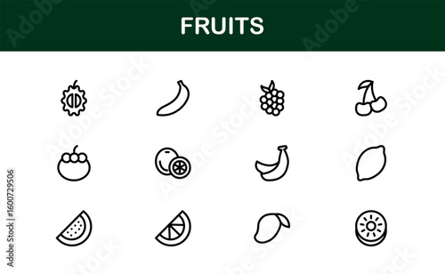 Fruits Line Icon Collection – Professional, simple, and unique vector pack showcasing healthy fruit concepts with clean and stylish design elements