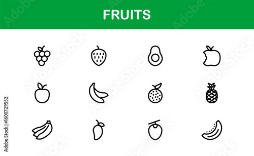 Fruits Line Icon Collection – Professional, simple, and unique vector pack showcasing healthy fruit concepts with clean and stylish design elements