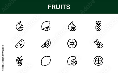 Fruits Line Icon Collection – Professional, simple, and unique vector pack showcasing healthy fruit concepts with clean and stylish design elements