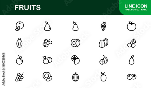 Fruits Line Icon Collection – Professional, simple, and unique vector pack showcasing healthy fruit concepts with clean and stylish design elements